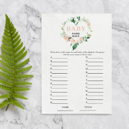 Peach Floral Baby Name Race Chá de fraldas Game