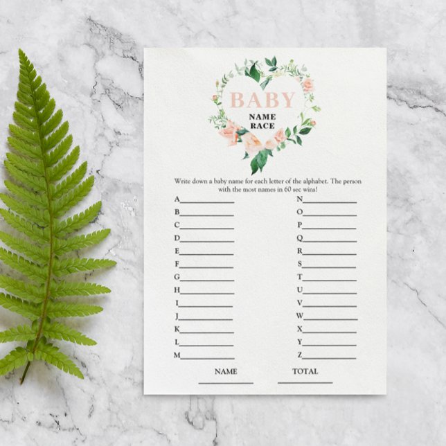 Peach Floral Baby Name Race Chá de fraldas Game (Criador carregado)