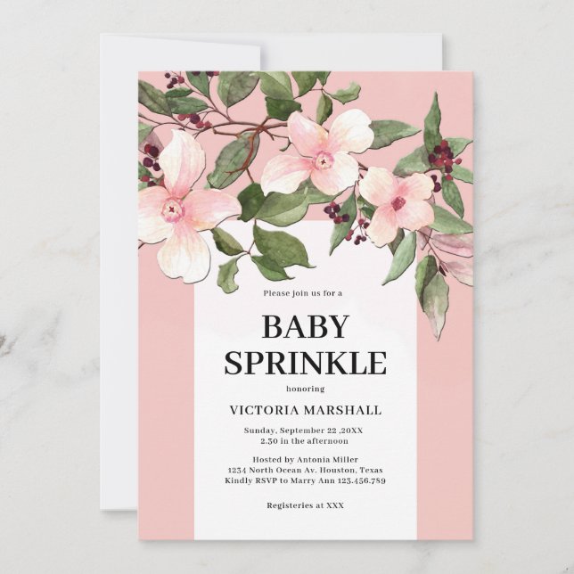 Peach Floral Baby Sprinkle Convite (Frente)
