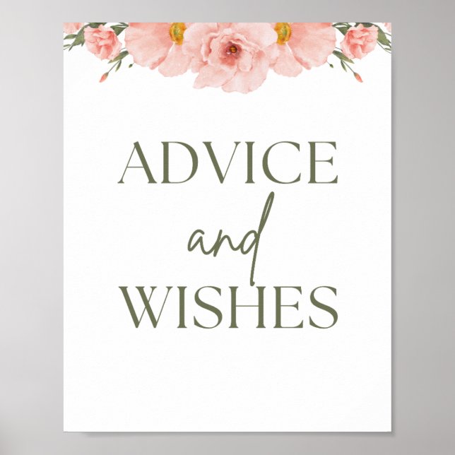 Peach Floral Chá de fraldas Advice & Wish Poster (Frente)