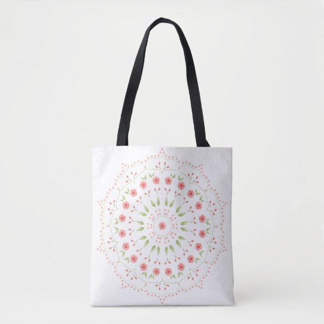 Peach Floral Mandala Tote Bag (Frente)