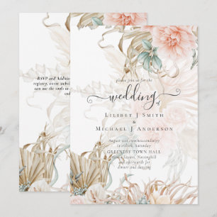 Peach Floral Pampas Grass BOHO Convite Para Casame