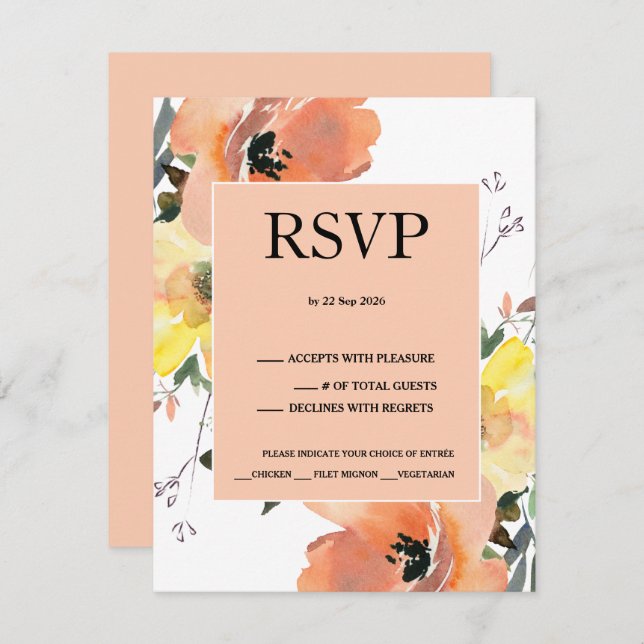 Peach Floral Response Card RSVP (Frente/Verso)