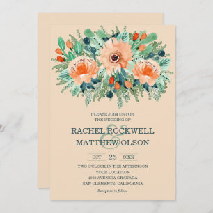 Peach Floral Watercolor Convites para Casamento