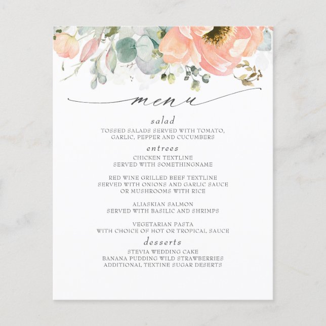 Peach Floral Wedding Menu (Frente)
