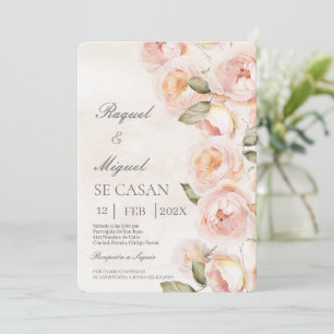 Peach flower beige - Convite para Casamento Espanh