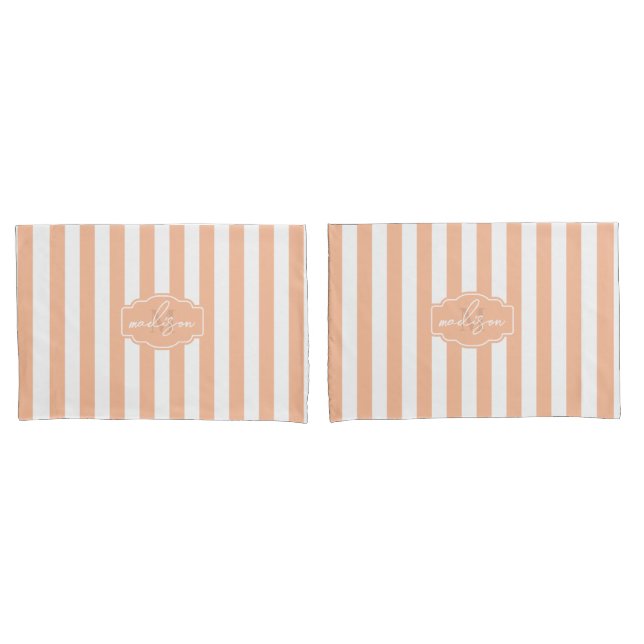 Peach fuzz e branco listrado com um Monograma (Frente - conjunto)