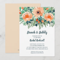 Peach Jade Teal Floral Chá de panela Invites