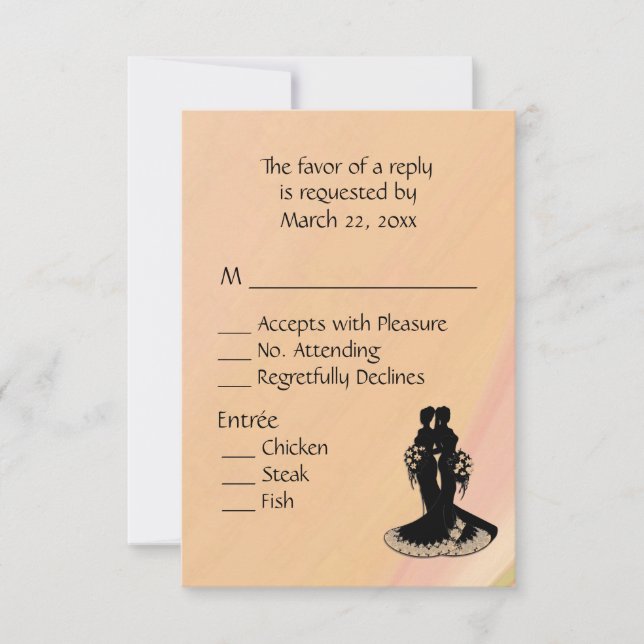 Peach Lésbica Wedding Menu Choice RSVP (Frente)