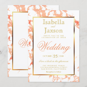 Peach Marble, Convite Dourado e Branco
