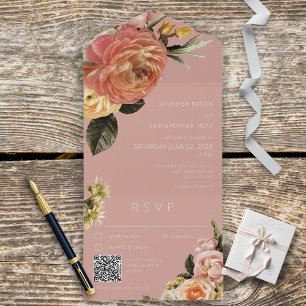 Peach Mimosa Pink QR Code - Todos em Um Convite