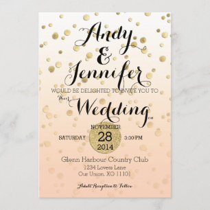 Peach Ombré & Dourado Confetti: Convite De Casame