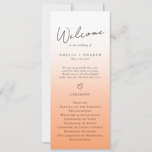 Peach Orange Fuzz Elegante Programa de Casamento M (Frente)