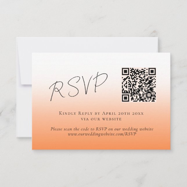 Peach Orange Fuzz QR Code Wedding RSVP (Frente)