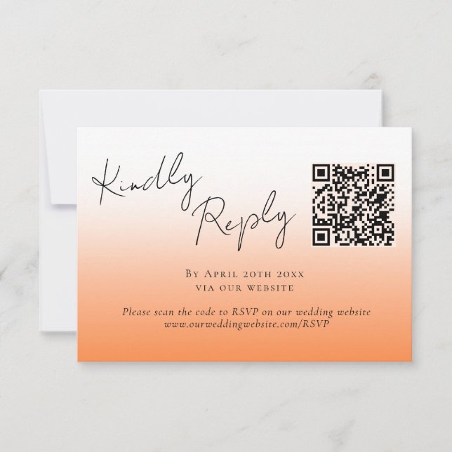 Peach Orange Fuzz QR Code Wedding RSVP (Frente)