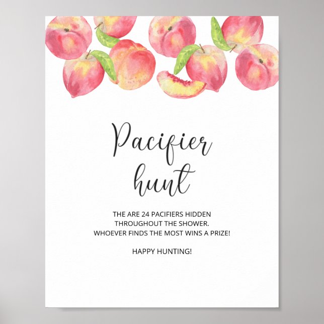 Peach pacifier hunt baby shower game poster (Frente)