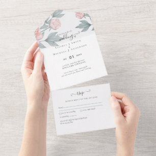 Peach Peonies Sage Orçamento Floral Casamento