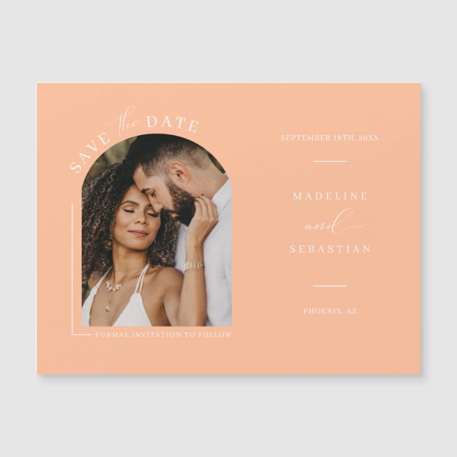 Peach Photo Save the Date Magnetic Card (Salve a p (Frente)