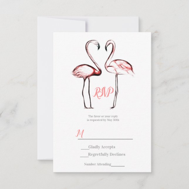 Peach Pink Flamingos Flamingo Elegant Weding RSVP (Frente)