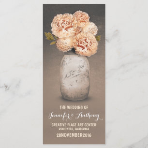 Peach pintou programas de casamento de mason jar