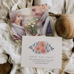 Peach Poppies Cartões salve a data com Backer de F