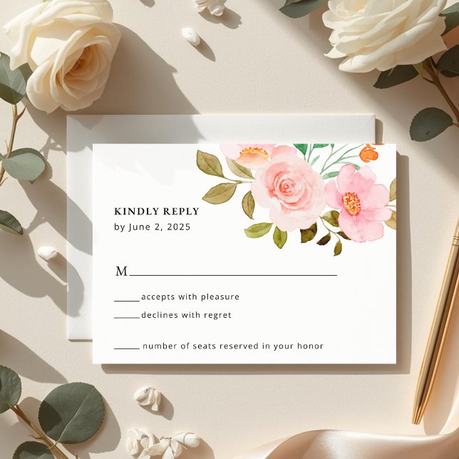 Peach Rose Floral Wedding RSVP Card (Criador carregado)