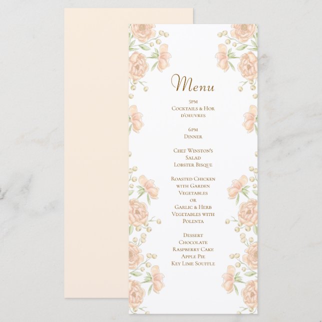 Peach Rose Wedding Menus (Frente/Verso)