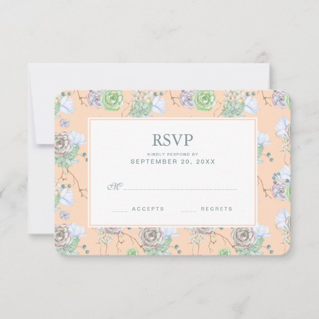 Peach Succulents Floral Watercolor - RSVP de Casam (Frente)