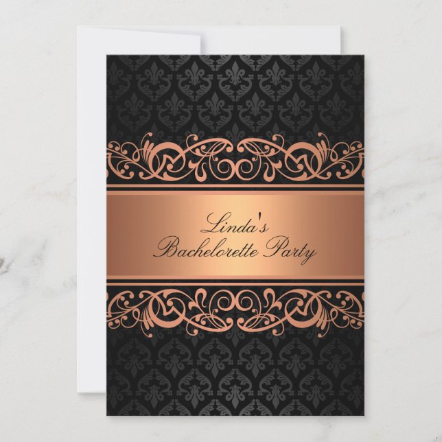 Peach Swirl Damask | Convite de festa de solteira (Frente)