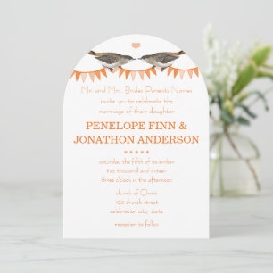 Peach Vintage Bird Bunting Convites para Casamento