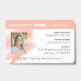Peach Watercolor, Crachá Educador da Escola Domést
