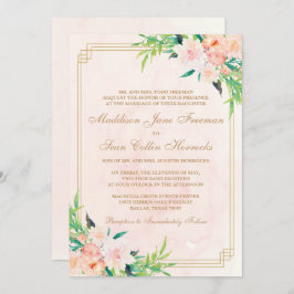 Peach Watercolor e Convite Floral para Casamento