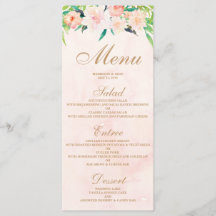 Peach Watercolor & Floral Wedcard Menu