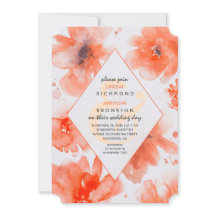 Peach Watercolor Flowers Convite Moderno para Casa