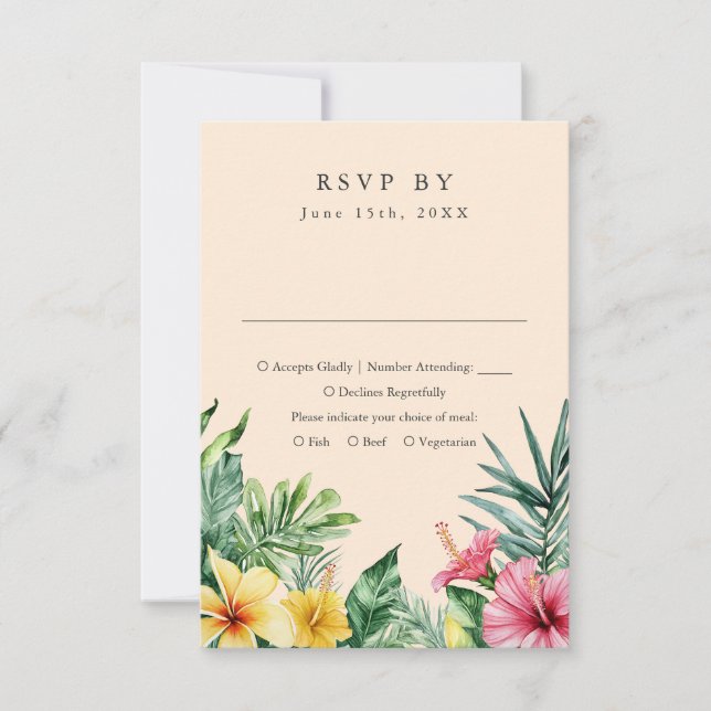 Peach Watercolor Tropical Floral Weding RSVP (Frente)