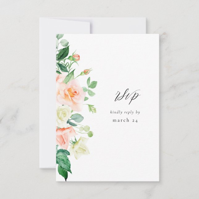 Peach & White Floral w RSVP V3 de Refeições (Frente)