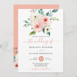 Peach White Watercolor Convite Para Casamento Flor