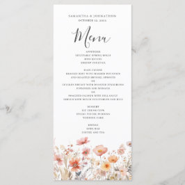 Peach Wildflower Floral Wedding Menu Flat