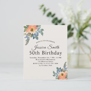 Peachy Blue Watercolor Convite para o aniversário