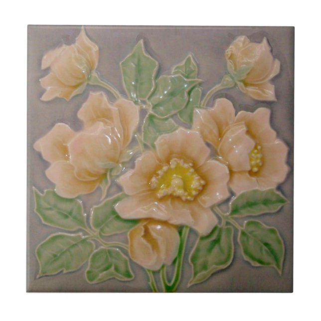 Peachy Floral Majolica Faux Alivio c1900 Repro (Frente)