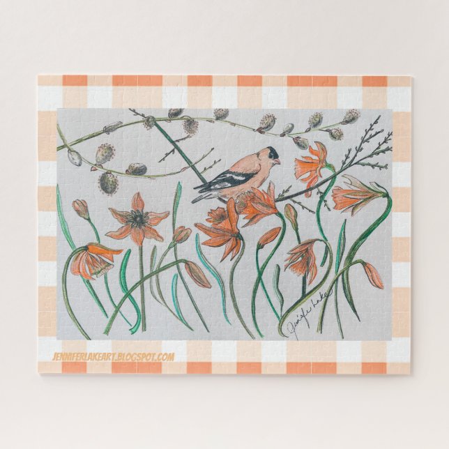 Peachy Goldfinch Quebra-cabeça (Horizontal)