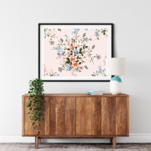 Peachy Pink Flower Bouquet Print | Canvas Print