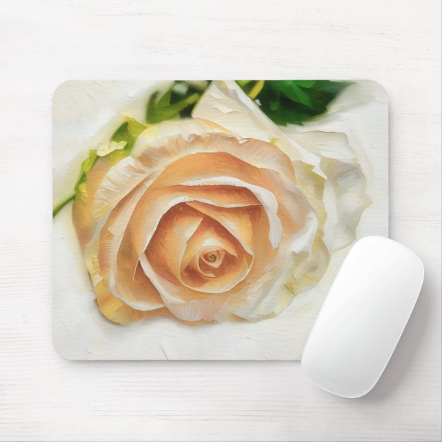 Peachy Rose Flower Art Mousepad (Com mouse)