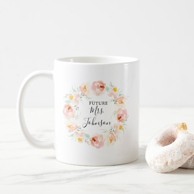 Peachy Watercolor Noiva Floral Para Ser Uma Caneca (Com Donut)