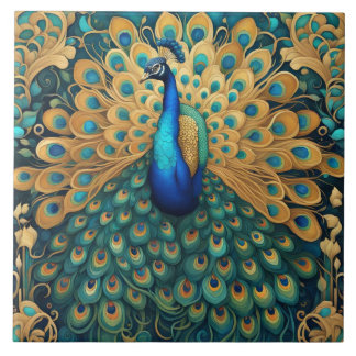 Peacock Art Nouveau Art Deco Turquoise e Dourada
