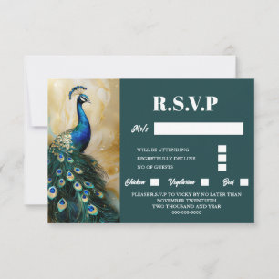 Peacock bird luxury 3D escura teal emerald rsvp