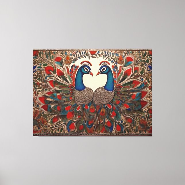 Peacock Canvas Prints: Authentic Madhubani Art (Frente)