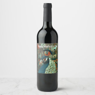 Peacock Colorido - Pássaro - Etiqueta de Vinho Pe