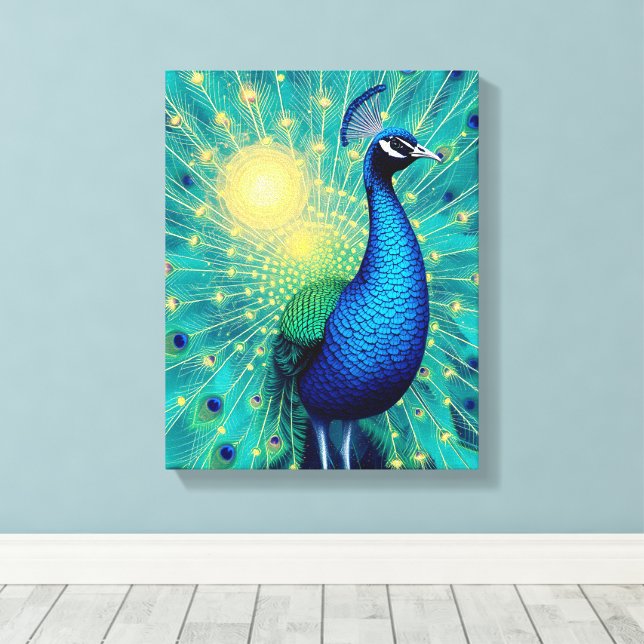 Peacock Energies in Bloom – Premium Wrapped Canvas (Insitu(piso de madeira))