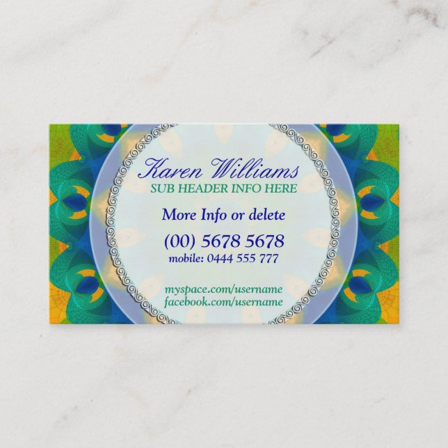 Peacock Energy New Age Holística Cartão de visita (Frente)